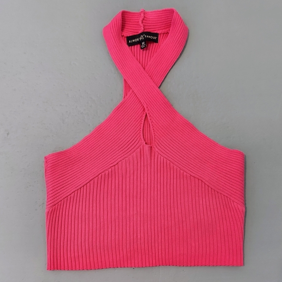 Almost Famous Tops - Pink Ribbed Halter Top By Almost Famous Size Medium